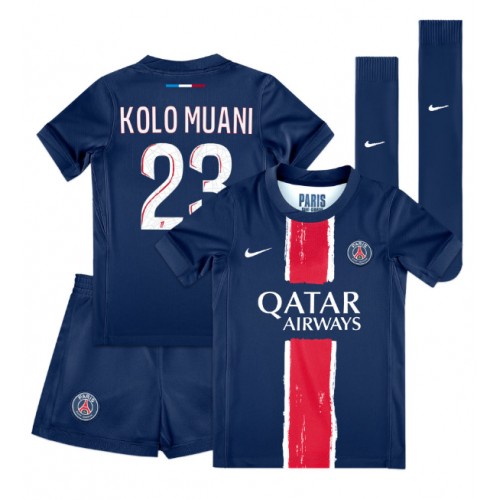 Fotballdrakt Barn Paris Saint-Germain Randal Kolo Muani #23 Hjemmedraktsett 2024-25 Kortermet (+ Korte bukser)